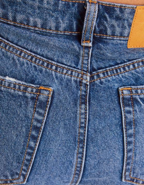 Blau Bershka Frauen Zerrissene Mom-Jeans H00J1552