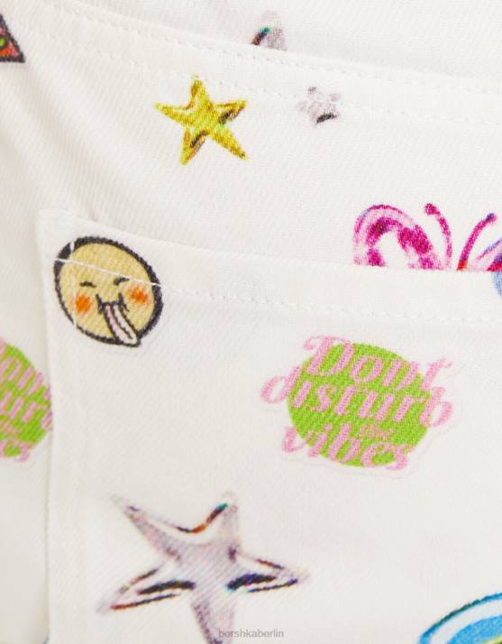 Weiss Bershka Frauen Bedruckte 90er-Jahre-Jeans mit weitem Bein H00J1592