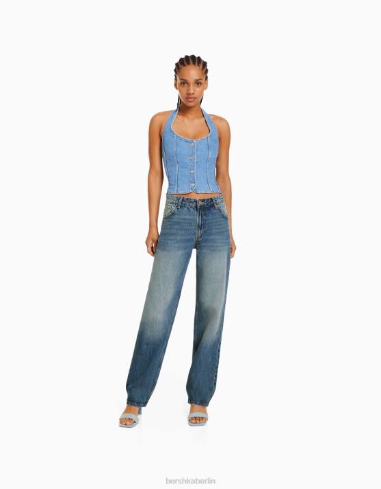 blau verwaschen Bershka Frauen Gerade geschnittene Jeans H00J1495