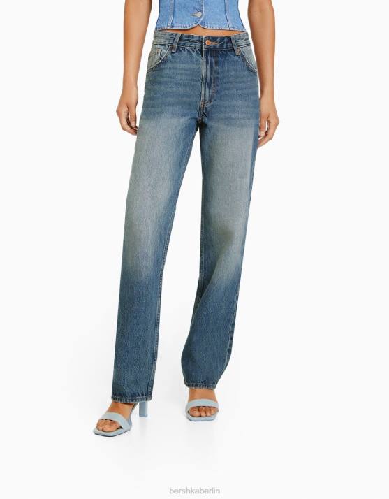blau verwaschen Bershka Frauen Gerade geschnittene Jeans H00J1495