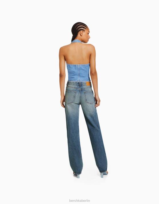 blau verwaschen Bershka Frauen Gerade geschnittene Jeans H00J1495