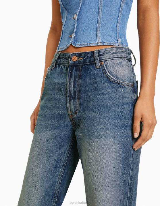 blau verwaschen Bershka Frauen Gerade geschnittene Jeans H00J1495