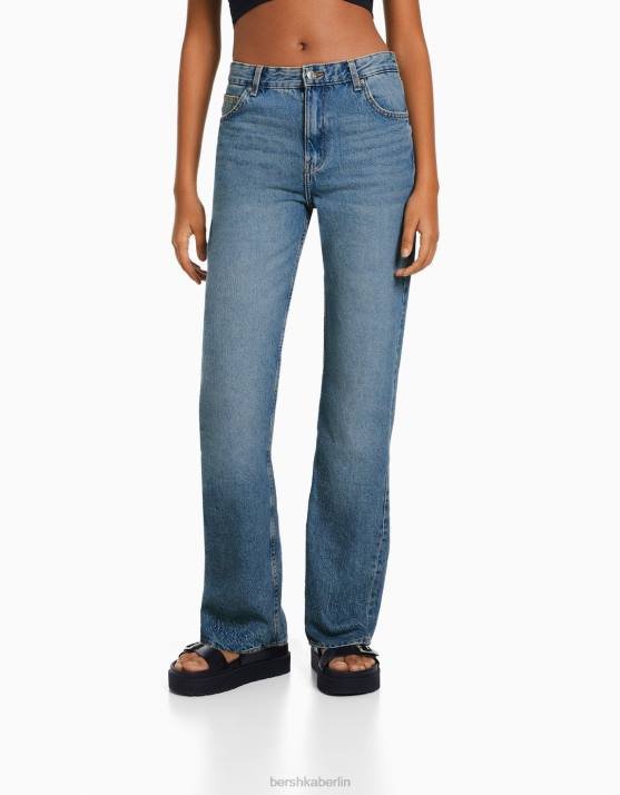 blau verwaschen Bershka Frauen Gerade geschnittene Jeans H00J1523