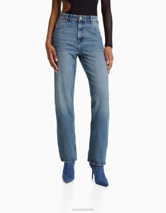 blau verwaschen Bershka Frauen Gerade geschnittene Jeans H00J1982