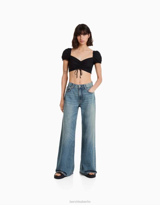 exklusiv Bershka Frauen Jeans mit weitem Bein H00J1485