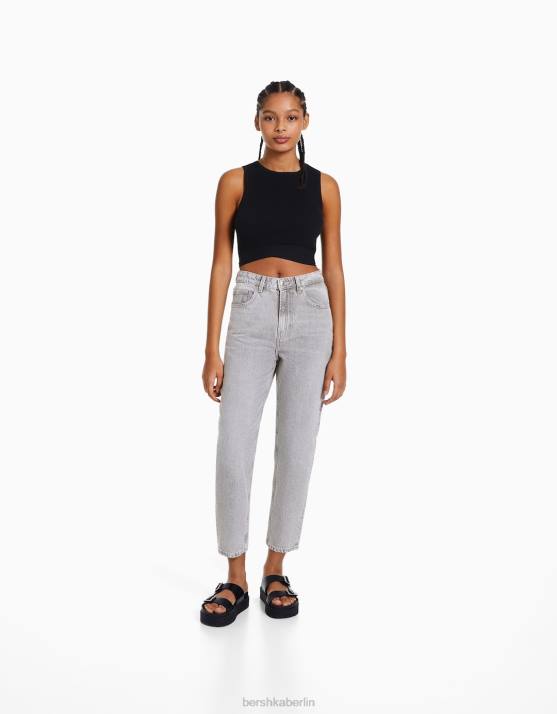 grau Bershka Frauen Mom-Jeans H00J1533