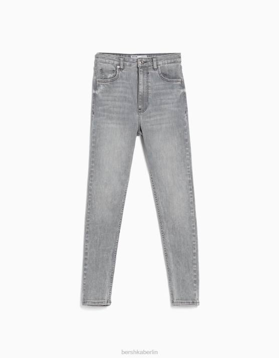 grau Bershka Frauen Super-High-Rise-Röhrenjeans H00J1557