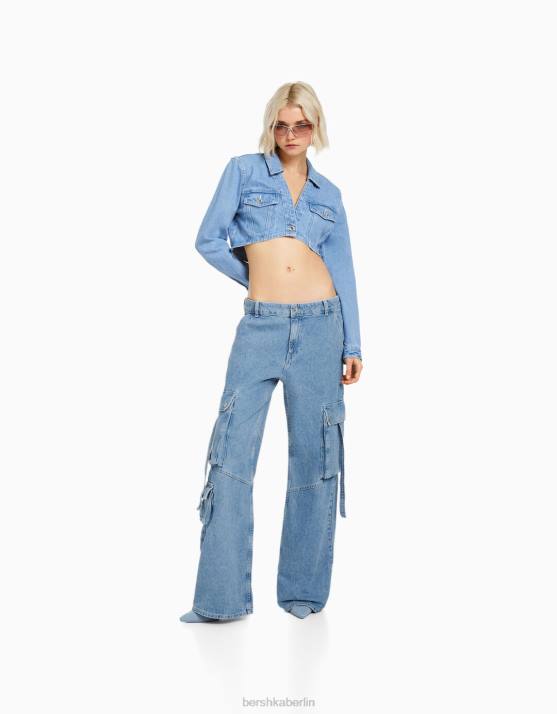 hellblau Bershka Frauen Cargo-Jeans mit mehreren Taschen H00J1975