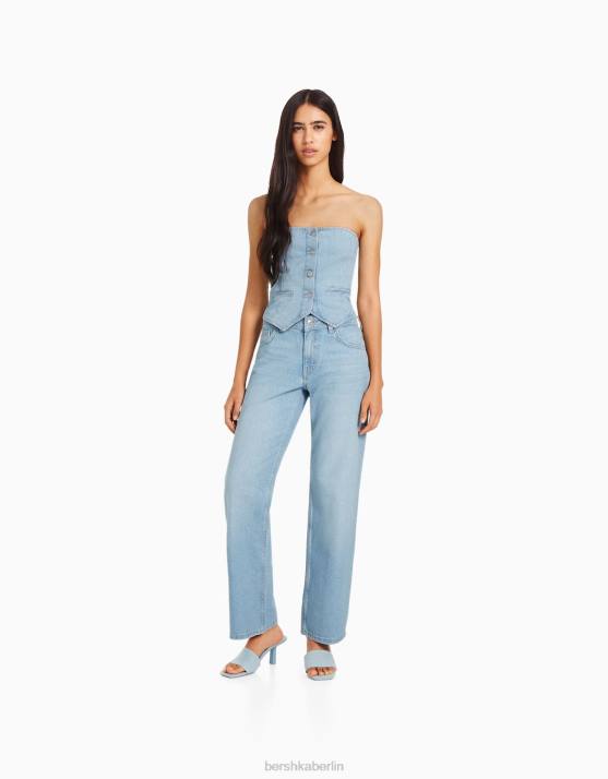 hellblau Bershka Frauen Gerade Jeans mit Strassdetails H00J1579