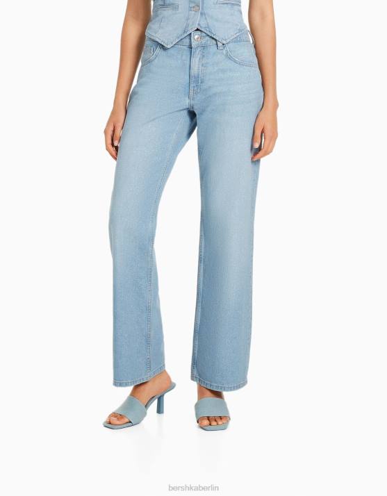 hellblau Bershka Frauen Gerade Jeans mit Strassdetails H00J1579