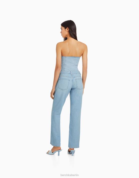 hellblau Bershka Frauen Gerade Jeans mit Strassdetails H00J1579