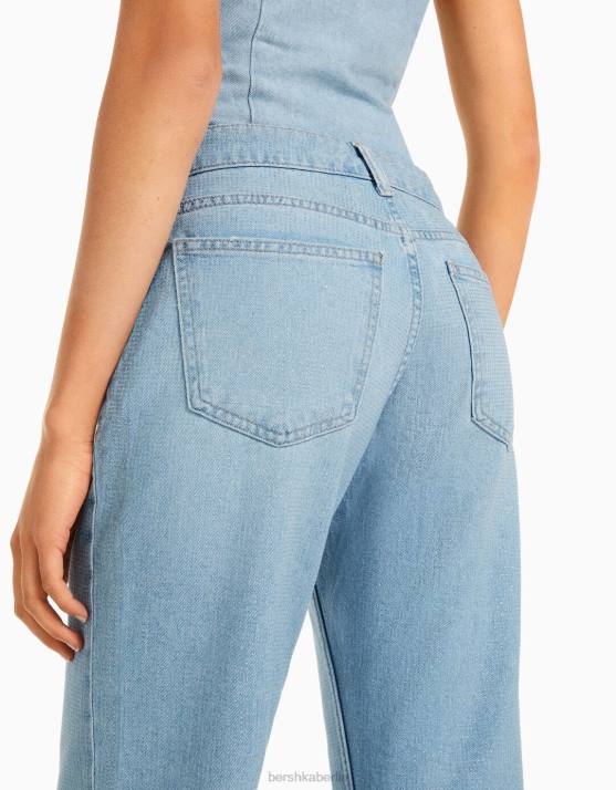 hellblau Bershka Frauen Gerade Jeans mit Strassdetails H00J1579