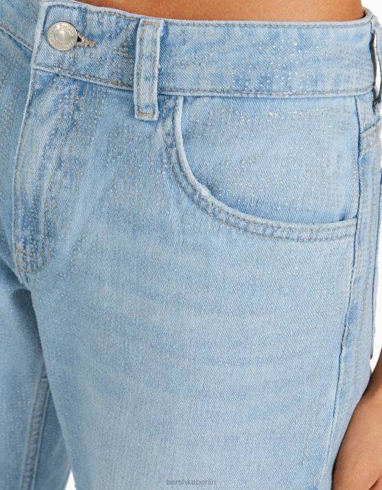 hellblau Bershka Frauen Gerade Jeans mit Strassdetails H00J1579