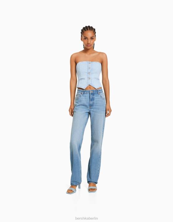 hellblau Bershka Frauen Gerade geschnittene Jeans H00J1496