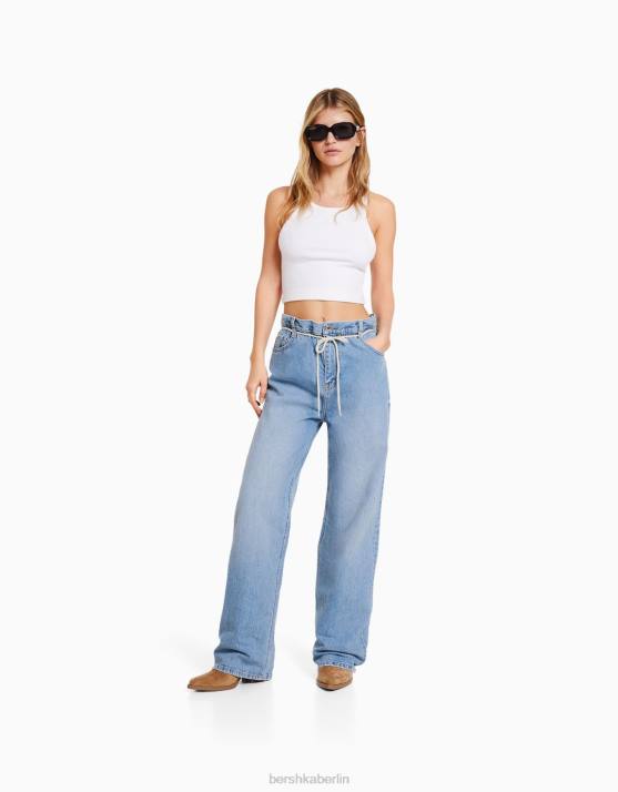 hellblau Bershka Frauen Gerade geschnittene Jeans mit elastischem Bund H00J1584