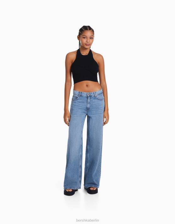 hellblau Bershka Frauen Jeans mit weitem Bein H00J1504