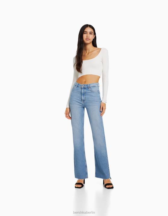 hellblau Bershka Frauen Komfortjeans mit Seitenschlitz H00J1991