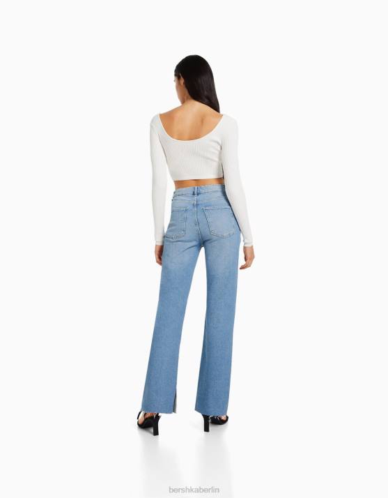 hellblau Bershka Frauen Komfortjeans mit Seitenschlitz H00J1991