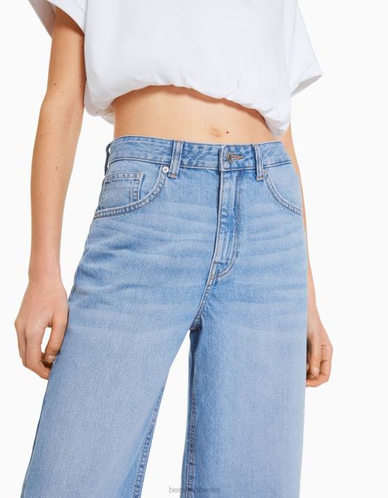 hellblau Bershka Frauen Kurze Jeans mit weitem Bein H00J1516