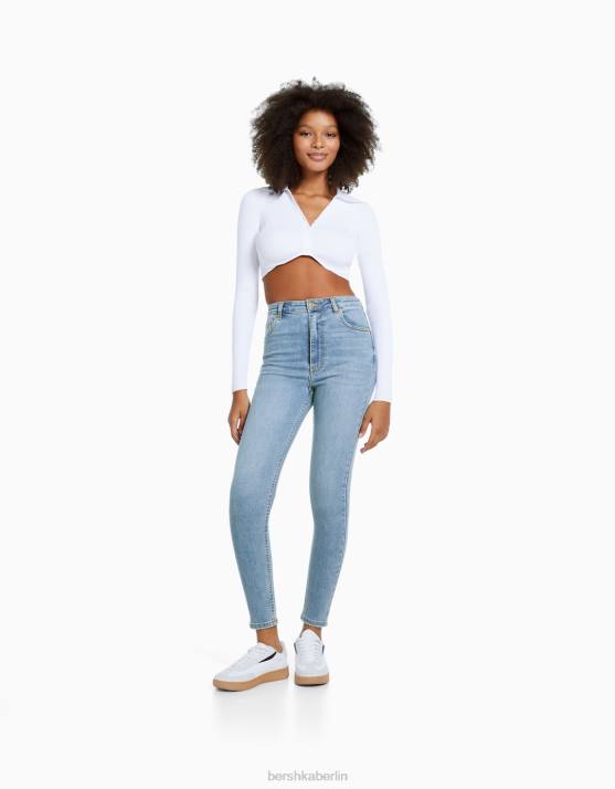 hellblau Bershka Frauen Super-High-Rise-Röhrenjeans H00J1503