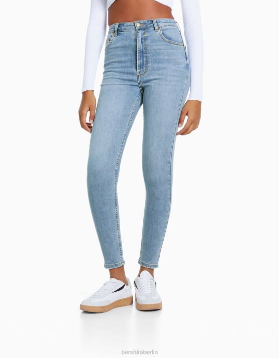 hellblau Bershka Frauen Super-High-Rise-Röhrenjeans H00J1503