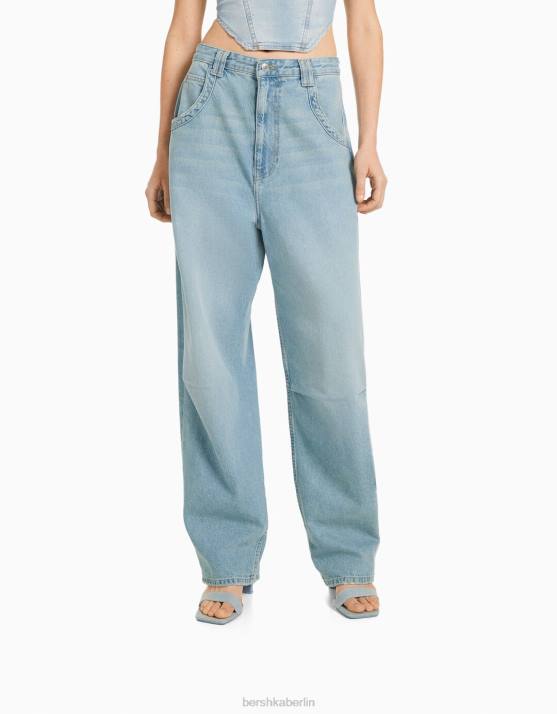 hellblau Bershka Frauen Weite Ballon-Jeans H00J1953