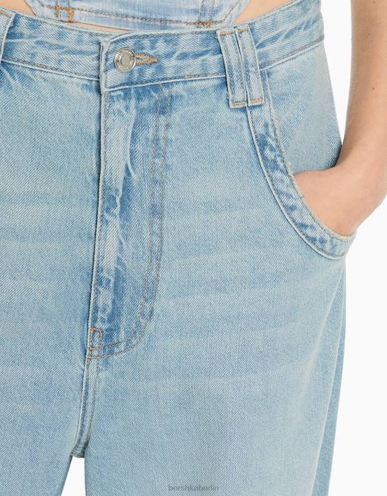 hellblau Bershka Frauen Weite Ballon-Jeans H00J1953