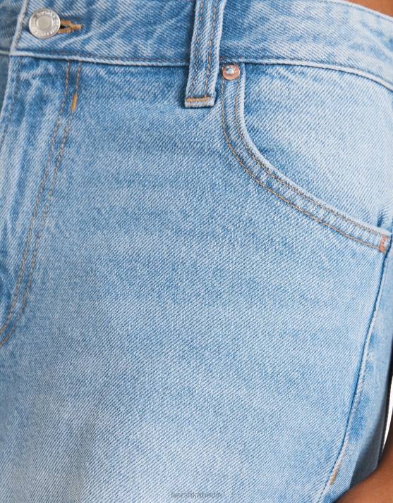 hellblau Bershka Frauen Zerrissene 90er-Jahre-Jeans mit weitem Bein H00J1583