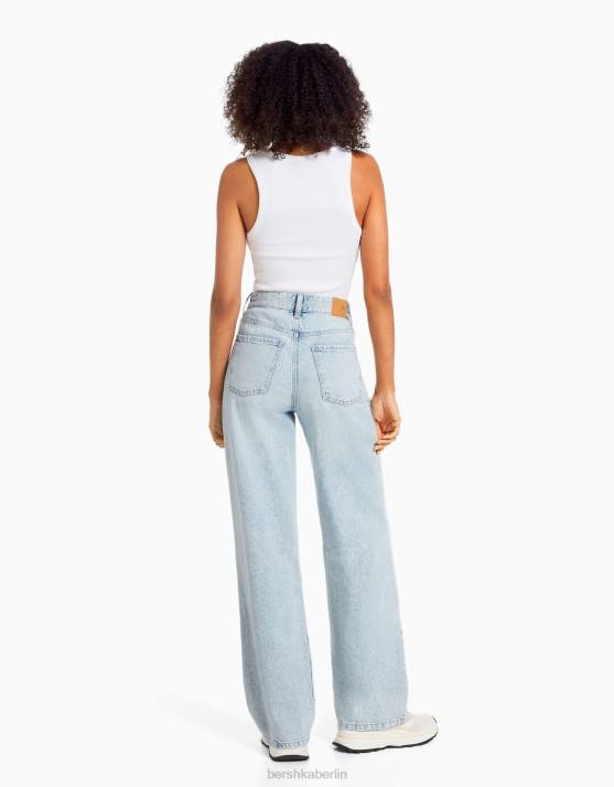 hellblau Bershka Frauen Zerrissene 90er-Jahre-Jeans mit weitem Bein H00J1606