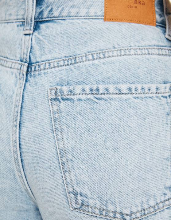 hellblau Bershka Frauen Zerrissene 90er-Jahre-Jeans mit weitem Bein H00J1606