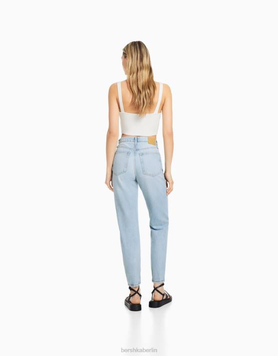 hellblau Bershka Frauen Zerrissene Mom-Jeans H00J1542