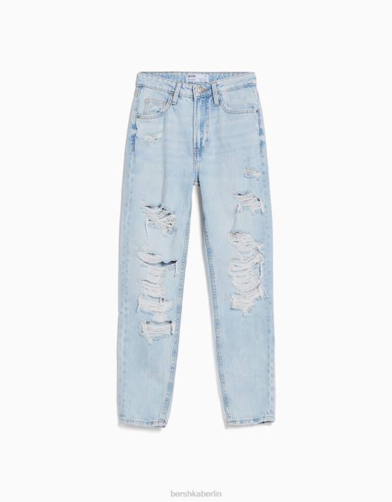 hellblau Bershka Frauen Zerrissene Mom-Jeans H00J1542