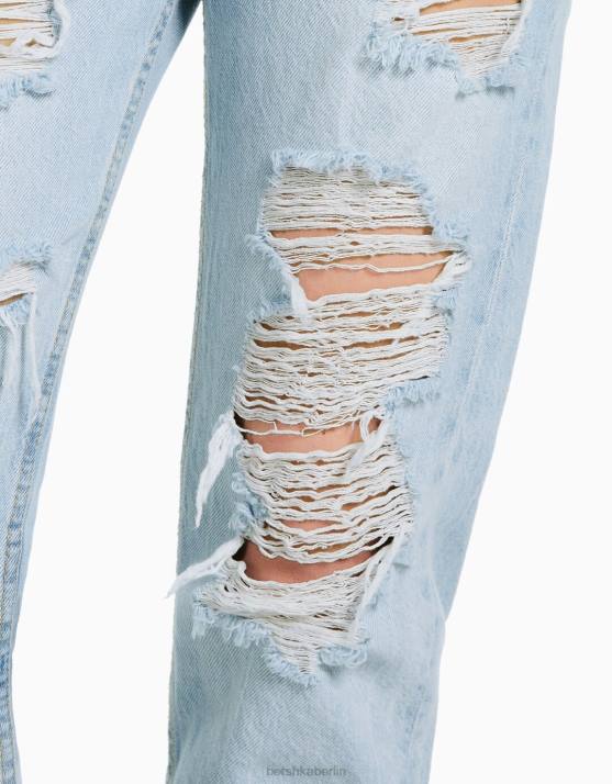 hellblau Bershka Frauen Zerrissene Mom-Jeans H00J1542