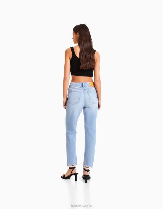 hellblau Bershka Frauen Zerrissene Mom-Jeans H00J1551
