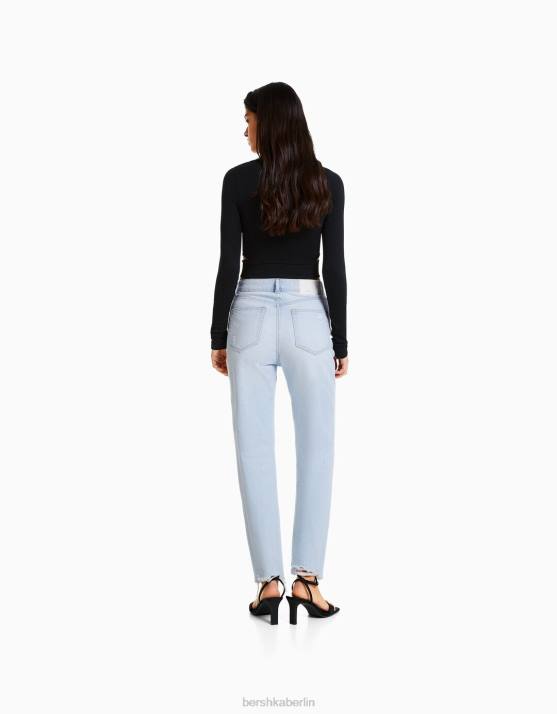 hellblau Bershka Frauen Zerrissene Mom-Jeans H00J1553