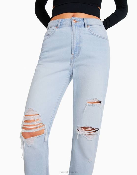 hellblau Bershka Frauen Zerrissene Mom-Jeans H00J1553