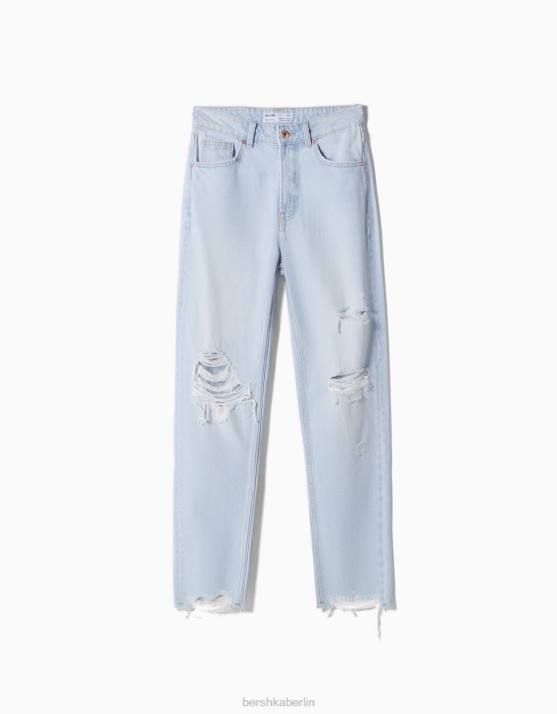 hellblau Bershka Frauen Zerrissene Mom-Jeans H00J1553