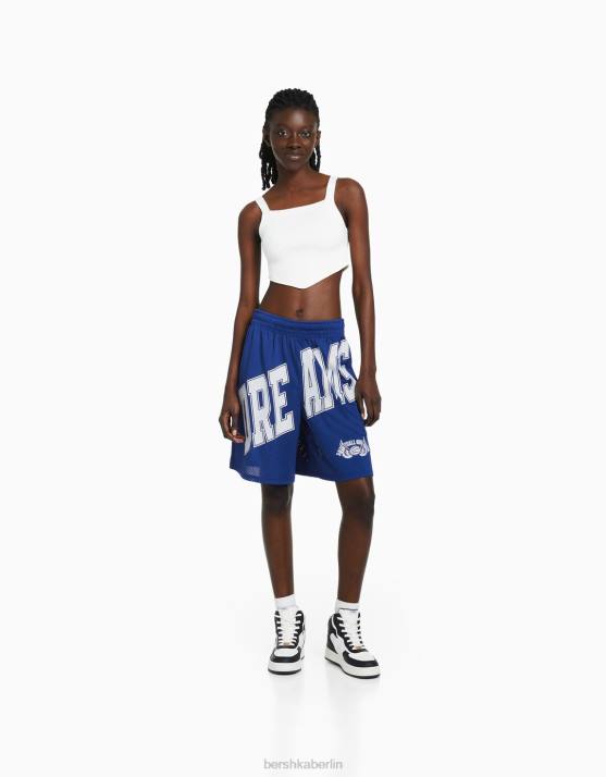 Blau Bershka Frauen Bedruckte Bermudashorts aus Mesh H00J1699