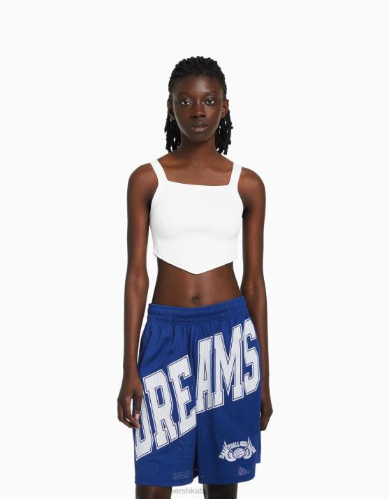 Blau Bershka Frauen Bedruckte Bermudashorts aus Mesh H00J1699