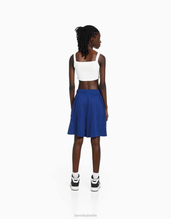 Blau Bershka Frauen Bedruckte Bermudashorts aus Mesh H00J1699