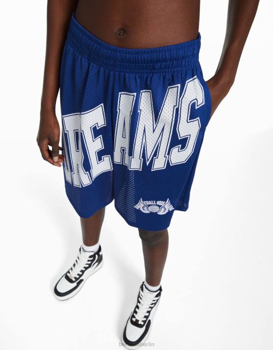 Blau Bershka Frauen Bedruckte Bermudashorts aus Mesh H00J1699