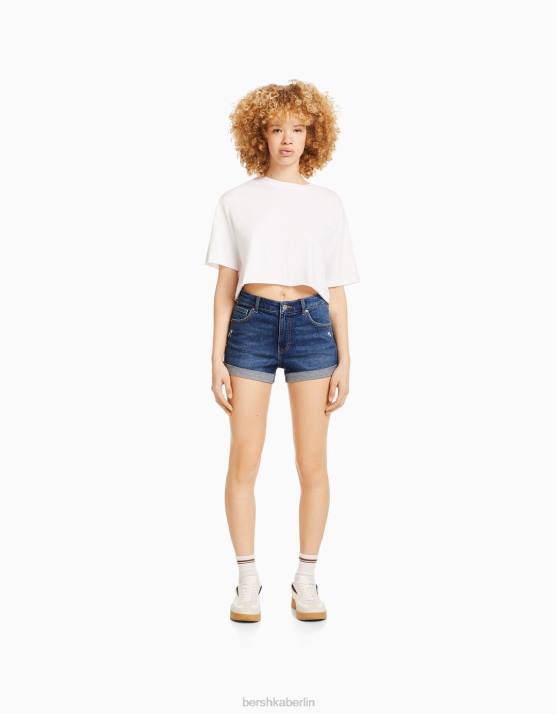 Blau Bershka Frauen Krempel-Jeansshorts H00J1725