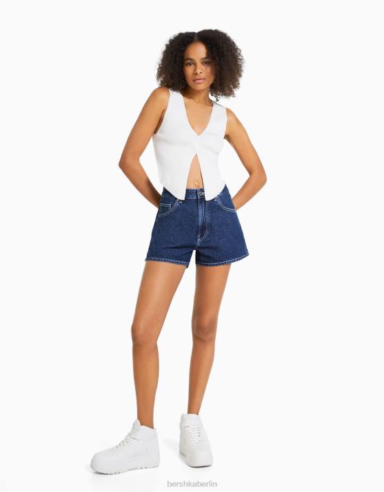 Blau Bershka Frauen Mom-Fit-Jeansshorts H00J1684