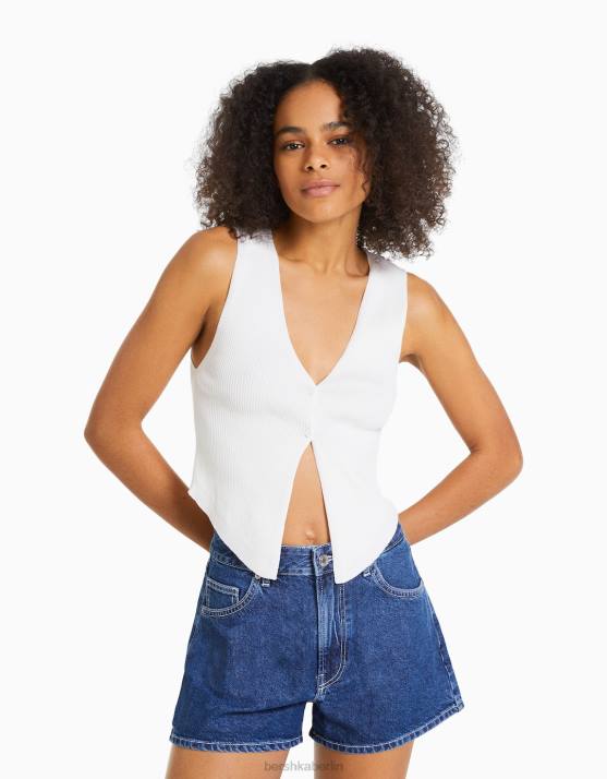 Blau Bershka Frauen Mom-Fit-Jeansshorts H00J1684