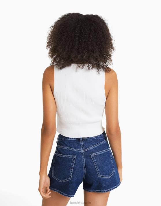 Blau Bershka Frauen Mom-Fit-Jeansshorts H00J1684