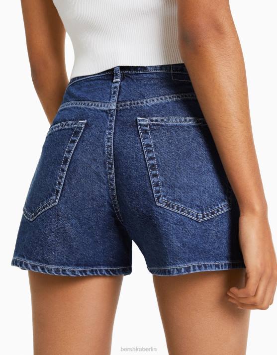 Blau Bershka Frauen Mom-Fit-Jeansshorts H00J1684