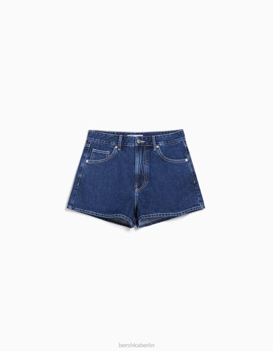 Blau Bershka Frauen Mom-Fit-Jeansshorts H00J1684