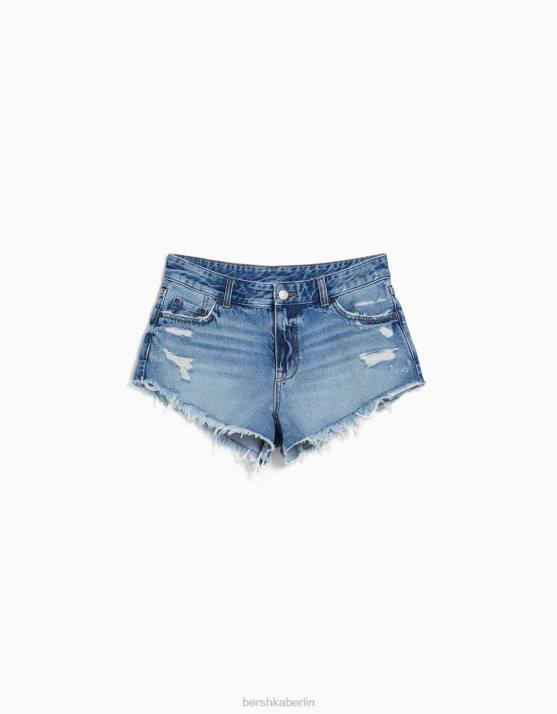 Blau Bershka Frauen Vintage-Jeansshorts mit Rissen H00J1706
