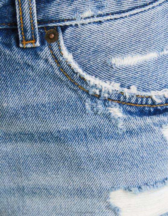 Blau Bershka Frauen Vintage-Jeansshorts mit Rissen H00J1706
