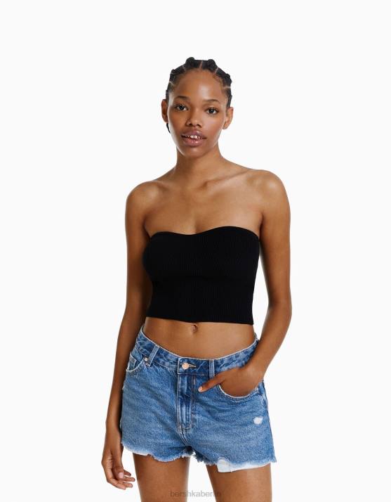 Blau Bershka Frauen Vintage-Jeansshorts mit Rissen H00J1717